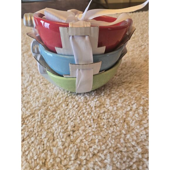 Pier 1 Christmas Light Ceramic Oval Condiment Dipping Bowls Set Of 3 New - Picture 1 of 6